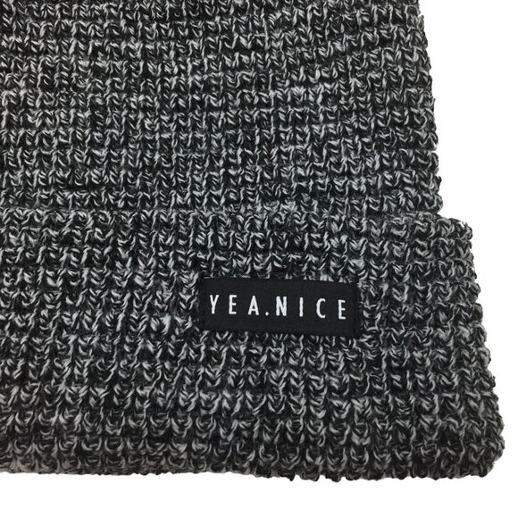 Yea.Nice Beanie Soft Acrylic Heather Gray Black Folded Waffle Weave Beanie Hat - Picture 3 of 3